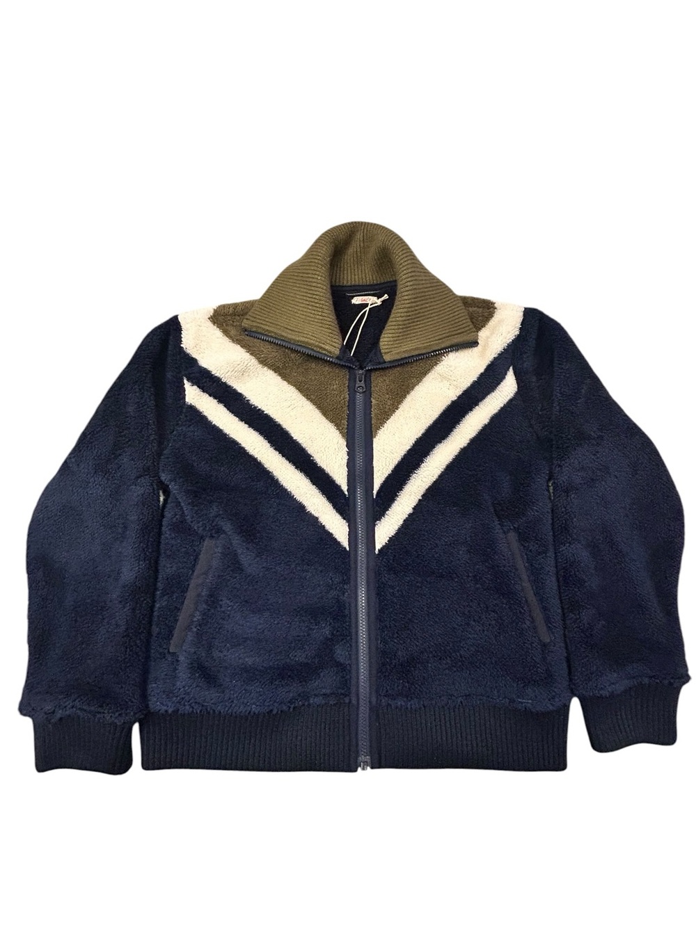 This Faherty Ski Stripe High‎ Pile Fleece Jacket Chevron NWT Women’s S Navy